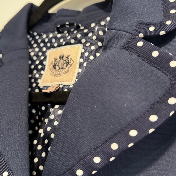 Juicy Couture Navy Blazer with Polka Dot Trim & Gold Buttons – Size 14 - Picture 3 of 7